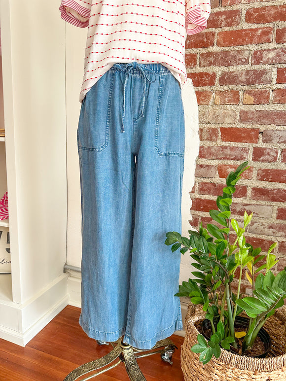 Ultra Soft Tencel Wide Leg Denim Wash Pants-Carolyn Jane's Jewelry
