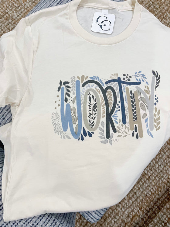 Worthy Floral Cream T-Shirt-T-Shirt-Carolyn Jane's Jewelry