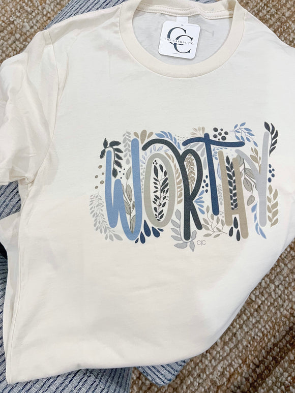 Worthy Floral Cream T-Shirt-T-Shirt-Carolyn Jane's Jewelry