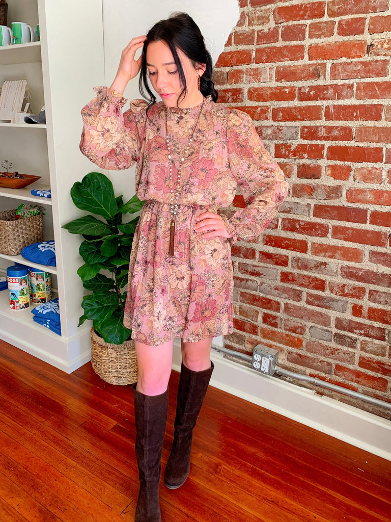 Andree Floral Dusty Mauve Dress-Dresses-Carolyn Jane's Jewelry