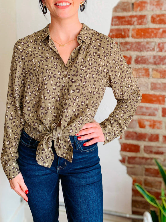Animal Print Shirt in Olive-Top-Carolyn Jane's Jewelry