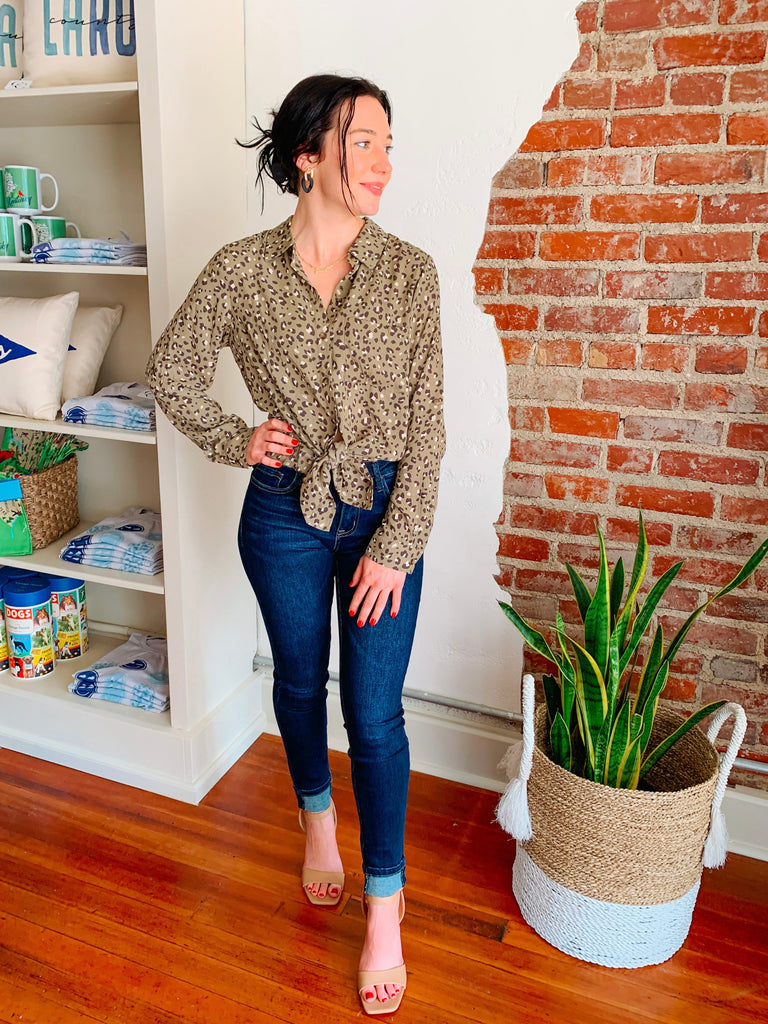 Animal Print Shirt in Olive-Top-Carolyn Jane's Jewelry