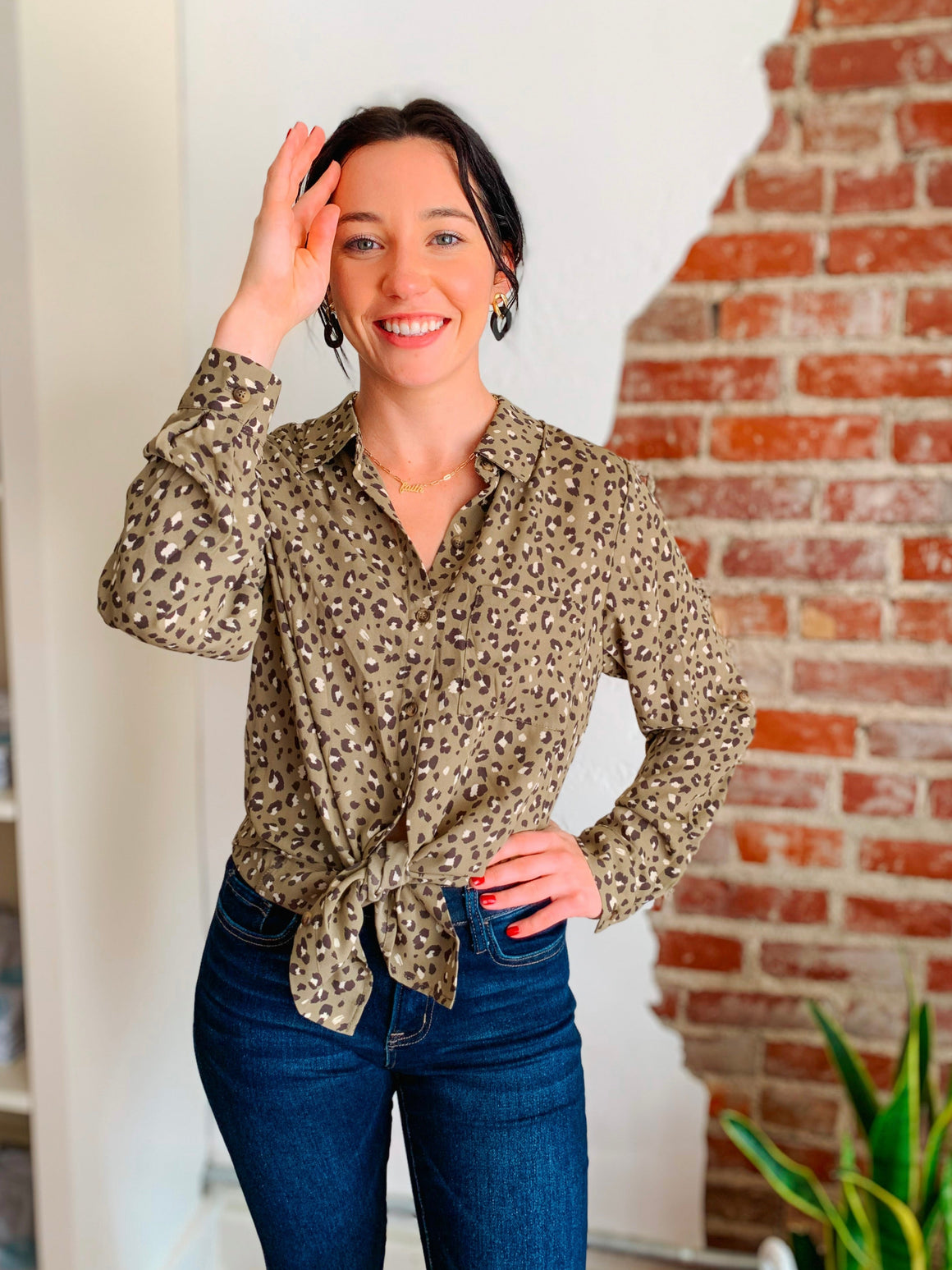 Animal Print Shirt in Olive-Top-Carolyn Jane's Jewelry