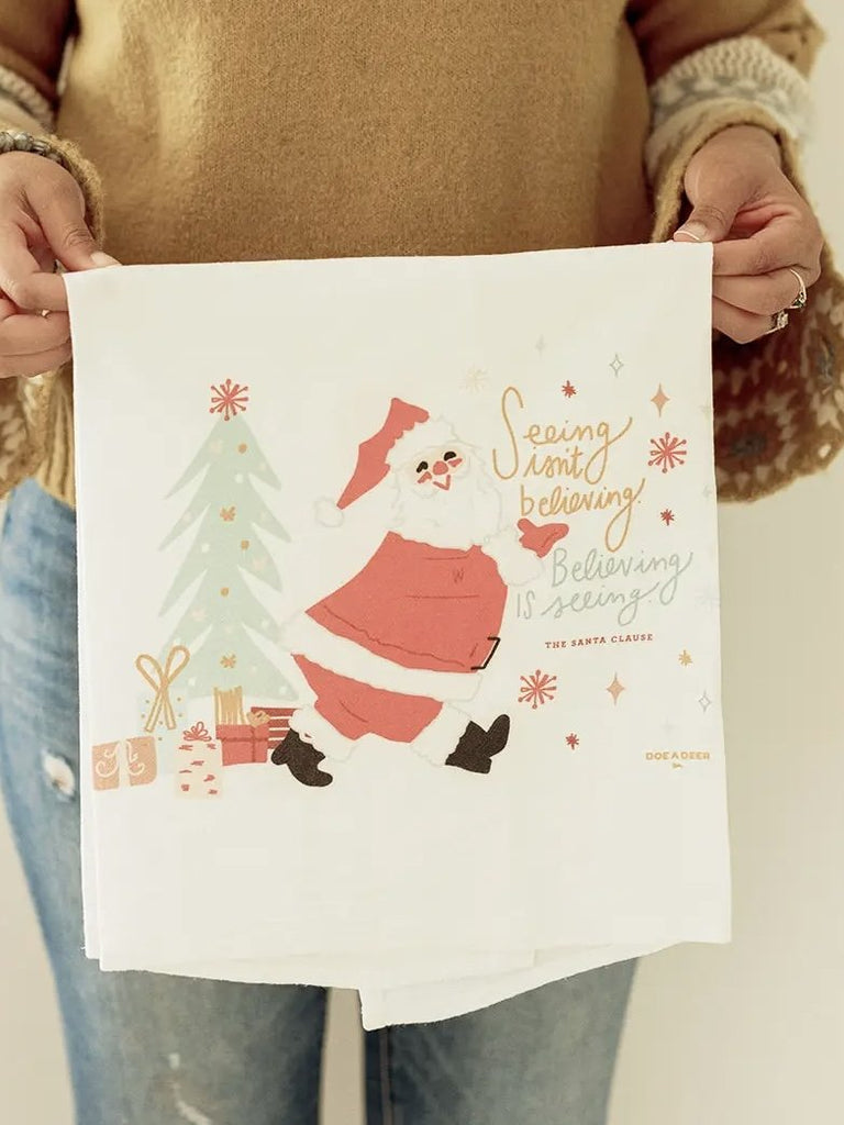 Believe Santa Tea Towel-tea towels-Carolyn Jane's Jewelry
