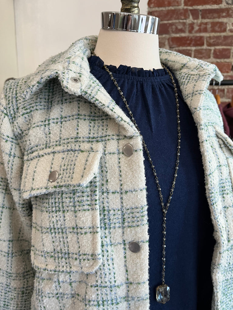 Brushed Plaid Shacket in Frasier Fir Green-Carolyn Jane's Jewelry