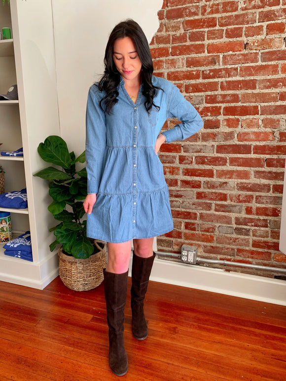 Button Down Denim Shirt Dress-Dresses-Carolyn Jane's Jewelry