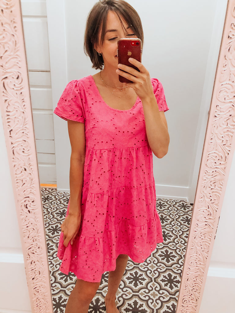 Lily Eyelet Dress in Pink-Carolyn Jane's Jewelry
