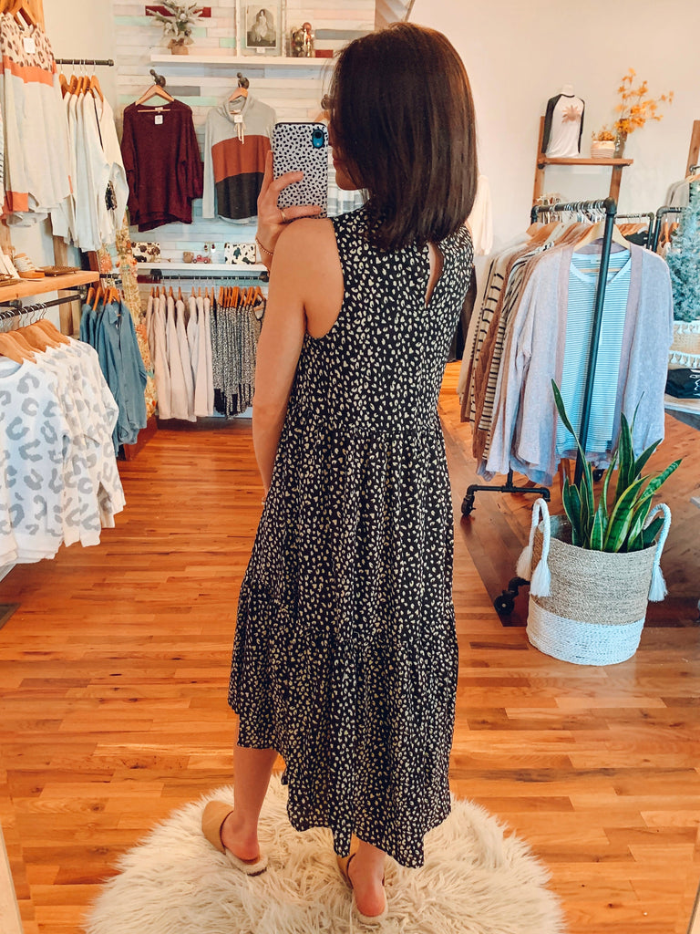 Riley Leopard Midi Dress in Black-Dress-Carolyn Jane's Jewelry
