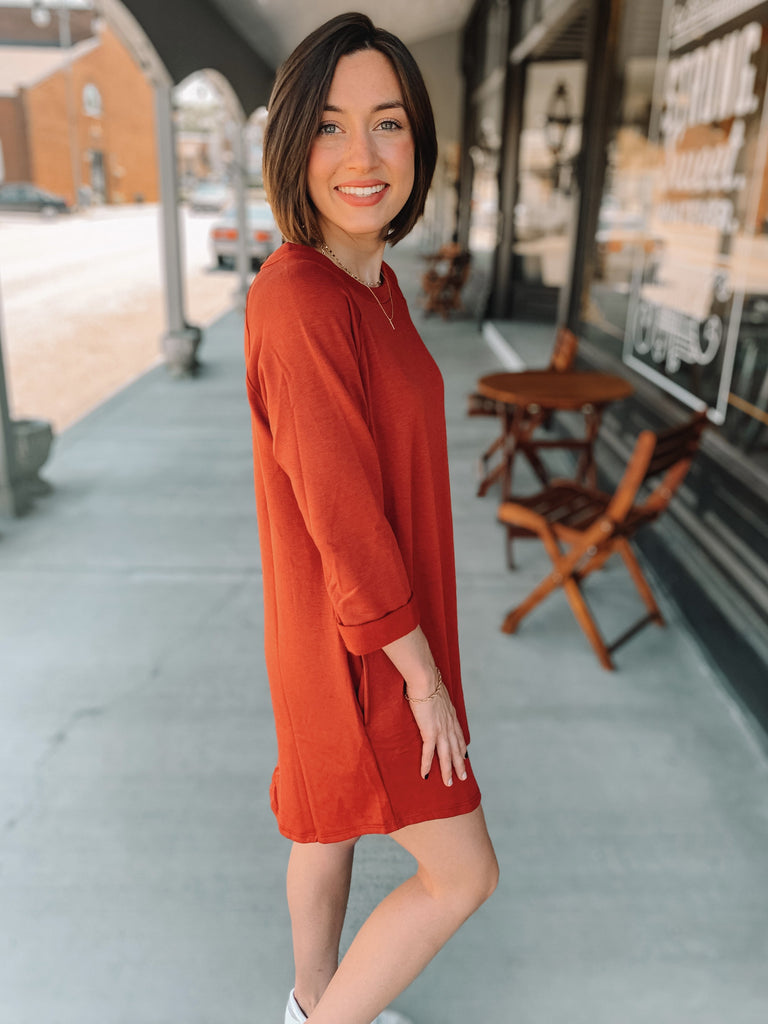 Rory Sweatshirt Dress in Rust-sweatshirt dress-Carolyn Jane's Jewelry